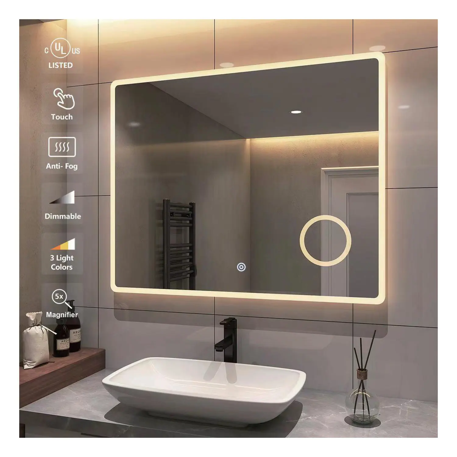 Best Selling Rectangle Round Corner Lighted Mirror Backlit Led Bathroom Smart Touch Mirrors