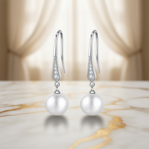 Pendientes clásicos chapados en oro blanco de plata 925 con perlas Akoya para mujer, joyería de boda, perlas cultivadas AAA con forma de bola - Product Image 2