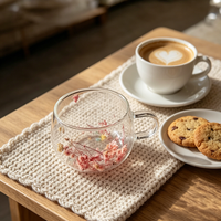 Tasse à double paroi en verre borosilicate transparent, résistante à la chaleur, pour jus, simple et isolante, avec fleurs séchées