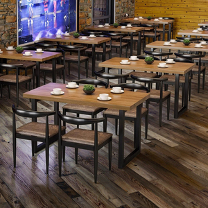 Juego de mesa de comedor y silla de madera maciza de estilo industrial Vintage para <span class=keywords><strong>Bar</strong></span>, barbacoa, restaurante, cafetería o uso comercial para sala de estar - Product Image 4