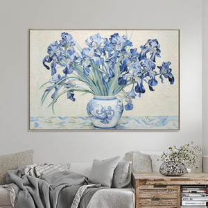 Bán buôn vải in tường nghệ thuật khung màu xanh hoa và chai hình ảnh tác phẩm nghệ thuật treo cho phòng ngủ trang trí nội thất - Product Image 1