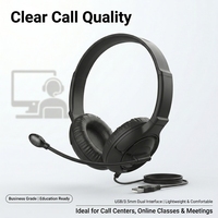 Casque de jeu stéréo filaire USB supra-auriculaire avec micro articulé, haut-parleur dynamique, câble de 1,2 m, contrôle du volume, pour centre d'appels, études en ligne et éducation