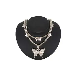 유럽과 미국 패션 나이트 클럽 섹시한 나비 라인 석 더블 레이어 다이아몬드 체인 목걸이