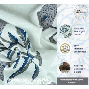 Tela de Algodón Estampada a Mano de la India Third Eye Export, Popelina Blanca con Estampado Floral, Ligera, Transpirable, para Coser y Acolchar - Product Image 3