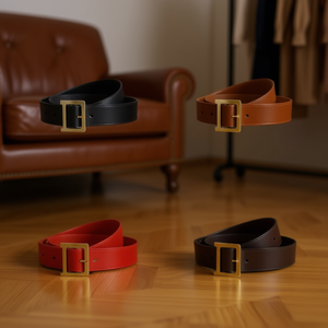 Cinturón con Hebilla Dorada de 105 cm, Negro, Marrón, Rojo, Accesorio Casual para la Cintura de Mujer - Product Image 3