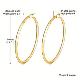 Boucles d'oreilles créoles géométriques minimalistes tendance 2023, plaquées or 18 carats, bijoux imperméables - Product Image 3