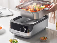 Panci Kukus Listrik 18L Dua Tingkat dengan Keranjang Susun, Timer, 2100W, Stainless Steel, Digital, Dapat Dipindah, untuk Rumah Tangga