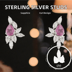 925 <b>Sterling</b> <b>Silver</b> <b>Stud</b> Earrings Pear Cut Pink Sapphire Marquise Zircon Floral Ear Jewelry for Women Gift Party - Product Image 2
