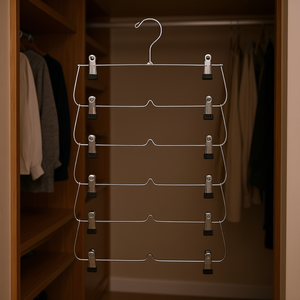 Porte-vêtements pliable chromé à 6 niveaux avec pinces pour vêtements, pantalons, soutiens-gorge, organisation du placard, 33x15x85cm, design minimaliste - Product Image 2