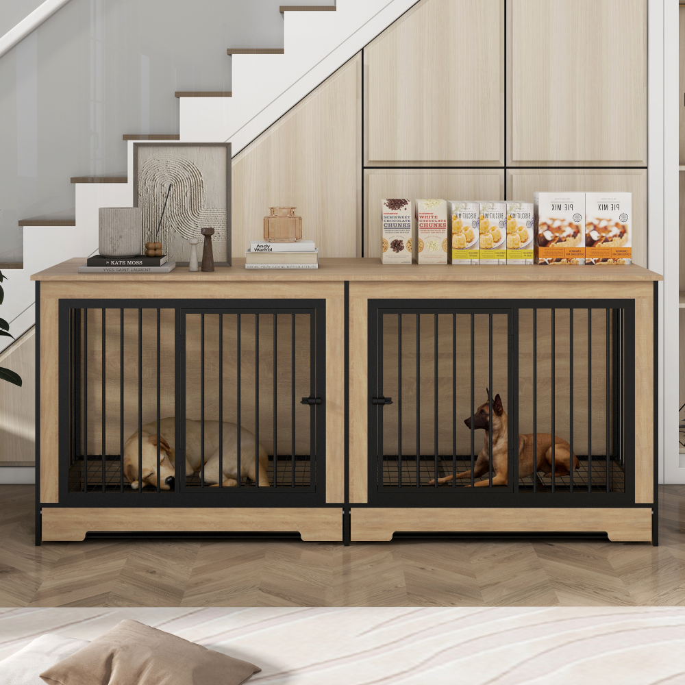 犬用ダブルケージ ハウス　クレート 犬用クレート家具2つの組み合わせた部屋、XL大型ダブル犬用ケージ家具
