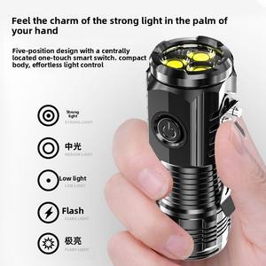 Mini lampe torche LED portable d'extérieur, super lumineuse, rechargeable, <span class=keywords><strong>trois</strong></span> <span class=keywords><strong>sources</strong></span> lumineuses puissantes pour le <span class=keywords><strong>camping</strong></span>, corps en ABS durable - Product Image 6