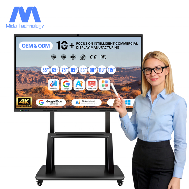 MIDA EDLA AI Interactive Flat Panel 4K LCD Touch Screen 48MP AI Camera Interactive Smart Boards for Schools Teaching Conference