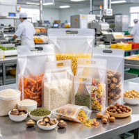 Sachet Doypack personnalisé en PET transparent, à soufflet latéral, thermoscellable, à fond plat, refermable, avec Flexiloop, de qualité alimentaire, pour riz et sucre, givré, pratique