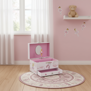 Boîte à bijoux musicale avec ballerine 33x17x11 cm, design rose ballet pour filles, rangement - Product Image 3