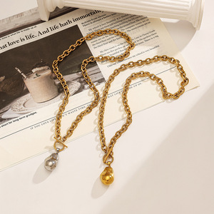 Collier en acier inoxydable, forme de perle baroque, plaqué or 18 carats, fermoir OT, pendentif tendance, bijoux - Product Image 3