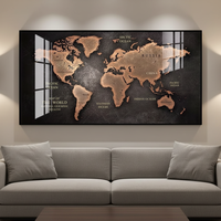 Cuadro de Porcelana con Cristales en Marco Grande, Mapa del Mundo Moderno, Decoración de Pared Industrial, Base de Lona para Sala de Estar, Gran Venta