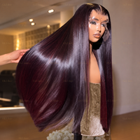 Perruque de cheveux humains lisses ombrés bordeaux 99J, Lace Front 13x4 pré-épilée, longue et soyeuse, en cheveux vierges brésiliens pour femmes, densité 180%