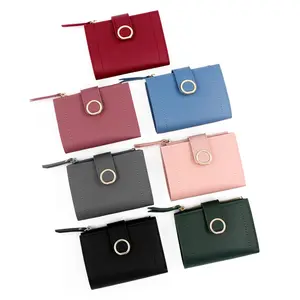 Dompet pendek Funky terbaru dompet warna Solid perempuan dompet saku kulit tempat kartu untuk wanita