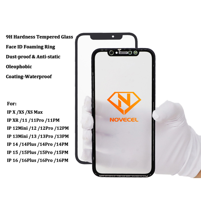 Wholesale Novece LCD Screen Front Outer Screen Glass+OCA Replacement for iPhone 17 16E 15 14 13 12 11Pro Max Touch Panel Repair