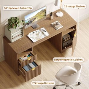 Bureau d'ordinateur moderne en bois SENYU avec tiroirs et étagères de rangement pour usage domestique ou professionnel - Product Image 2