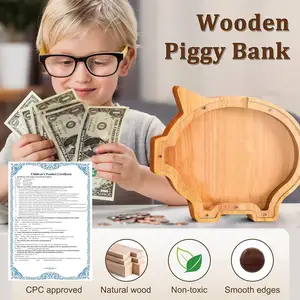 Personalizado casa decorativa caixa mealheiro de madeira e personalizado porco em forma de madeira mealheiros caixas de dinheiro de madeira