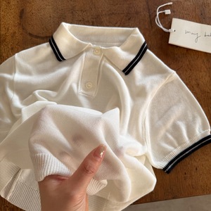 <span class=keywords><strong>Polo</strong></span> en soie glacée style coréen pour garçons été 2026 – T-shirt élégant à col tricoté pour tout-petits - Product Image 6