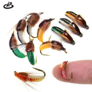 6 pièces # 8 # 10 # 12 # 14 mouches artificielles réalistes de type nymphes et scuds, appâts de surface avec hameçons pour la pêche à la carpe, en plastique, pour rivière et lac - Product Image 1