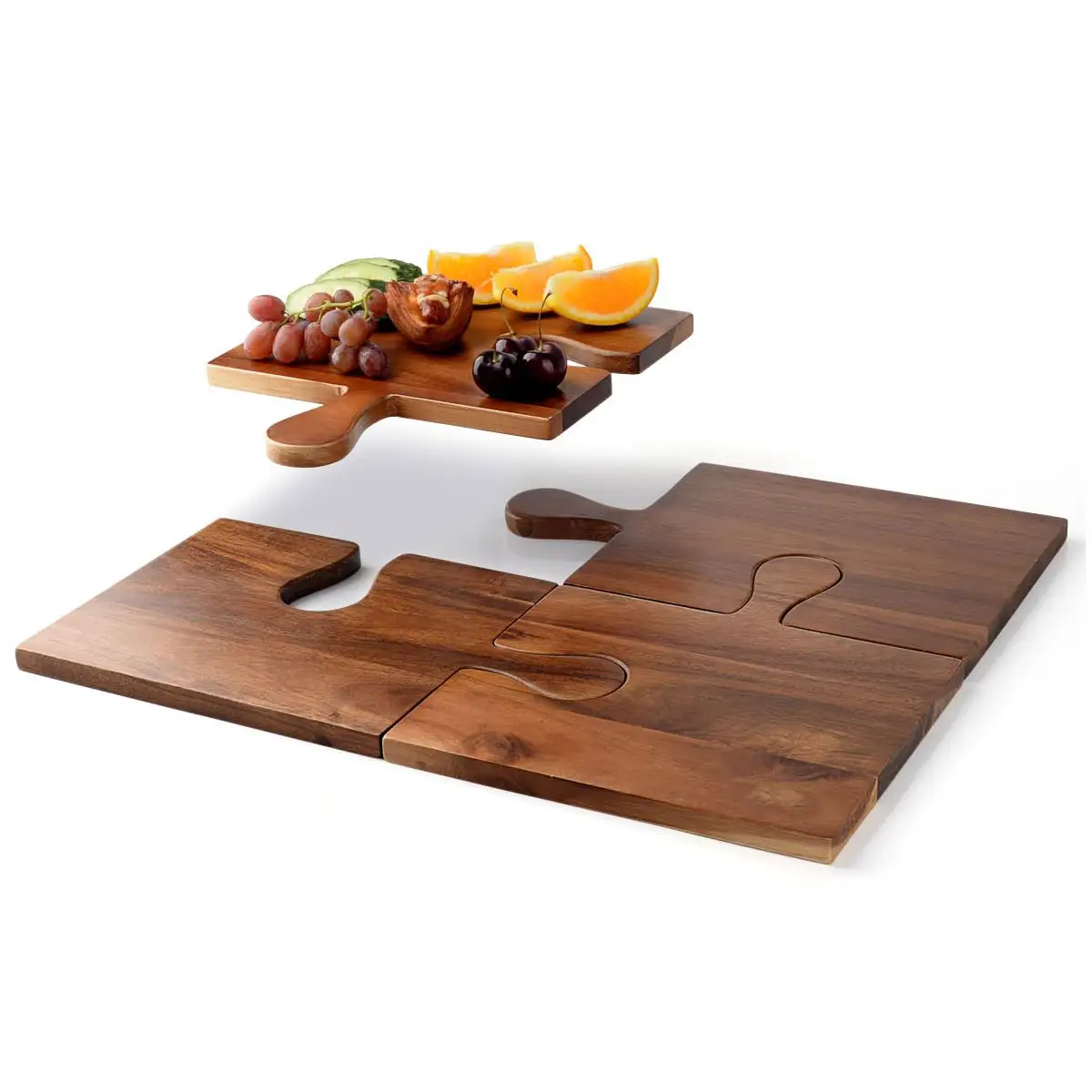 Holz schneide bretter 4er-Set Akazien holz Große Charc uterie Schneide bretter Set mit Puzzle-Griffen Schneide bretter