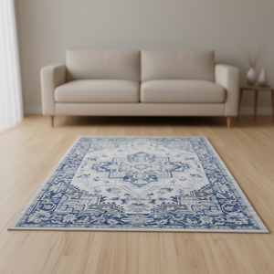 Alfombra Oriental Azul D0100H5GDHT, Rectangular 5x7, de Poliéster, Hecha a Máquina, Antideslizante, Elegante, para Hogar, Oficina, Sala de Estar, Dormitorio - Product Image 2