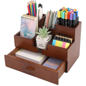 Wooden Tiered Storage Box 3 Layers Multi Compartment Drawer Desk Organizer <b>Stationery</b> <b>Holder</b> Desktop Office Supply Organizer - Product Image 5