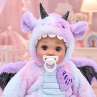 Poupée Reborn en vinyle de 18 pouces avec corps souple, costume de dragon, ailes en peluche, cornes à paillettes, poupée nouveau-né pour jeu d'imitation