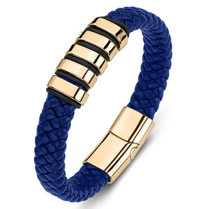 Pulseras Elegantes <span class=keywords><strong>de</strong></span> Acero Inoxidable Negro Estilo Punk con Cuero Azul Verde para Hombres y Niñas, Idea <span class=keywords><strong>de</strong></span> Regalo <span class=keywords><strong>de</strong></span> <span class=keywords><strong>Amistad</strong></span> - Product Image 3