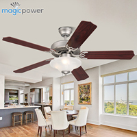 Ventilateur de plafond de luxe à 5 pales en MDF, design traditionnel, avec chaîne de tirage, éclairage LED décoratif pour salon, moteur AC en verre, 3 vitesses