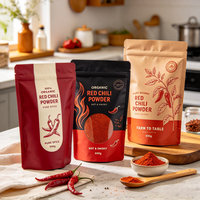 Sachets d'emballage écologiques pour poudre d'épices bio, personnalisés, imprimés, avec fermeture éclair, pour piment rouge et curcuma