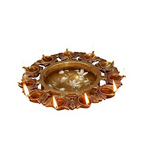 Bol décoratif artisanal Hind Craft en métal, motif lotus, porte-bougies chauffe-plat, fait main, écologique, naturel, imperméable, pour fleurs flottantes - Product Image 1