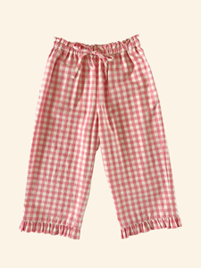 Ensemble Printemps-Été pour Filles : Blouse Rose à Carreaux Manches Longues avec Nœud Papillon et Pantalon à Volants - Product Image 2