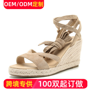 Sandalias de cuña para mujer, con punta abierta, con cordones, parte superior de paja, transpirables, estilo veraniego - Product Image 5