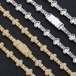 Hip Hop Style Link Chain Tennis <b>Choker</b> Diamond Necklace Bracelet Gold Plated Zircon on Brass for Men and Women Engagement - Product Image 3