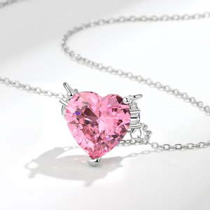 Collana di Gioielleria alla Moda con Cuore Rosa in Zircone, Lussuoso Pendente a Forma di Cuore con Zircone Rosa Tagliato, Regalo <span class=keywords><strong>d</strong></span>'<span class=keywords><strong>Amore</strong></span> per Donne - Product Image 4
