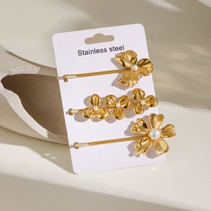 Pinza para el Cabello con Perlas y Flores Doradas, Acero Inoxidable, para Mujer, Adorno para el Cabello de Boda JDH2409001 - Product Image 4