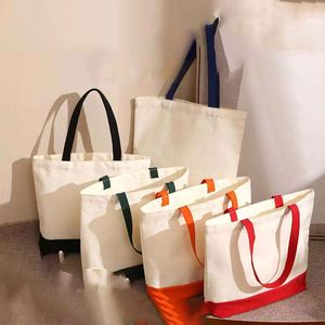 Bolsa de Mano de Lona de Algodón Personalizada con Combinación de Colores Azul y Blanco para Uso Diario - Product Image 2