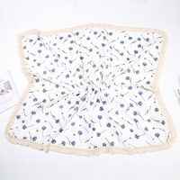 Couverture d'emmaillotage pour bébé en gaze de coton imprimée double couche, 100% coton, coupe-vent pour poussette, avec pompons pour enfants