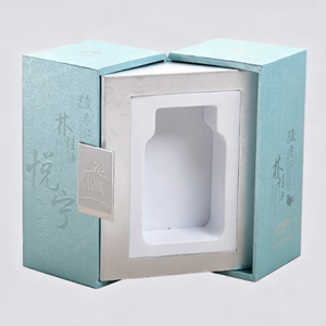 Boîte cosmétique rigide élégante de couleur turquoise avec fenêtre transparente et logo estampé à chaud pour un emballage haut de gamme - Product Image 1
