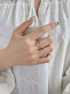 Dylam Hypoallergenic Non Tarnish Minimalist S925 <b>Silver</b> Rhodium 18K Gold Plated Irregular Wave 2 Layer <b>Adjustable</b> Women <b>Rings</b> - Product Image 5