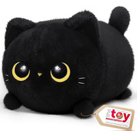 Almohada de Peluche de Gato Negro Kawaii Personalizada, Ojos Grandes, Animal de Peluche Relleno de Algodón PP Suave, OEM ODM, Regalo al por Mayor para Niños