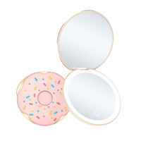 Factory Direct Donut LED Makeup Mirror Handheld 3-Color USB Rechargeable Lighted Travel Gift Mirror