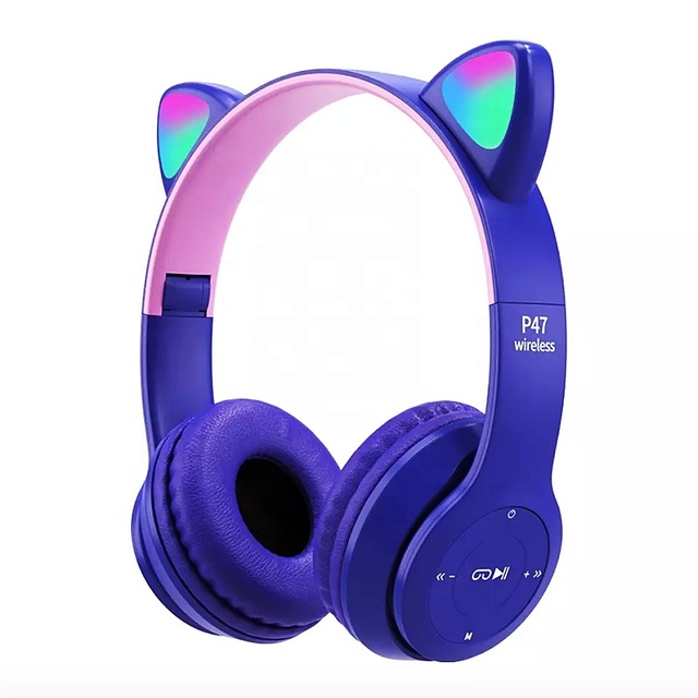 Foldable Cat Ear Cheap Headphones for Girl Wholese Gaming Headset With Mic Cute LED Cat Ear Earphone Wireless Headphones