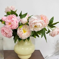 Fleur artificielle de pivoine à 3 têtes de haute qualité pour la décoration intérieure, fleur artificielle courante pour la décoration de mariage