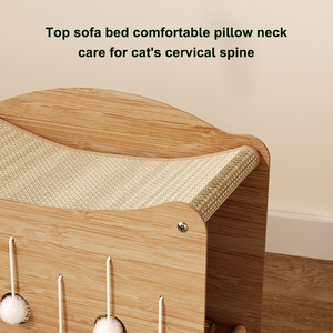 Fish Princess Doppel holzbett <span class=keywords><strong>2</strong></span> <span class=keywords><strong>Tier</strong></span> Elevated <span class=keywords><strong>Cat</strong></span> House Hängende Ball Spielzeug Katzen betten mit Scratch Pad für Indoor-Katzen - Product Image 4