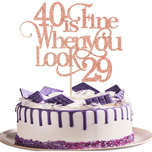 Plaque décorative pour gâteau avec style de <span class=keywords><strong>texte</strong></span> rose étincelant et poteau en bois, thème anniversaire 16/18 <span class=keywords><strong>ans</strong></span>, 40 <span class=keywords><strong>ans</strong></span>, Joyeux retraite - Product Image 6